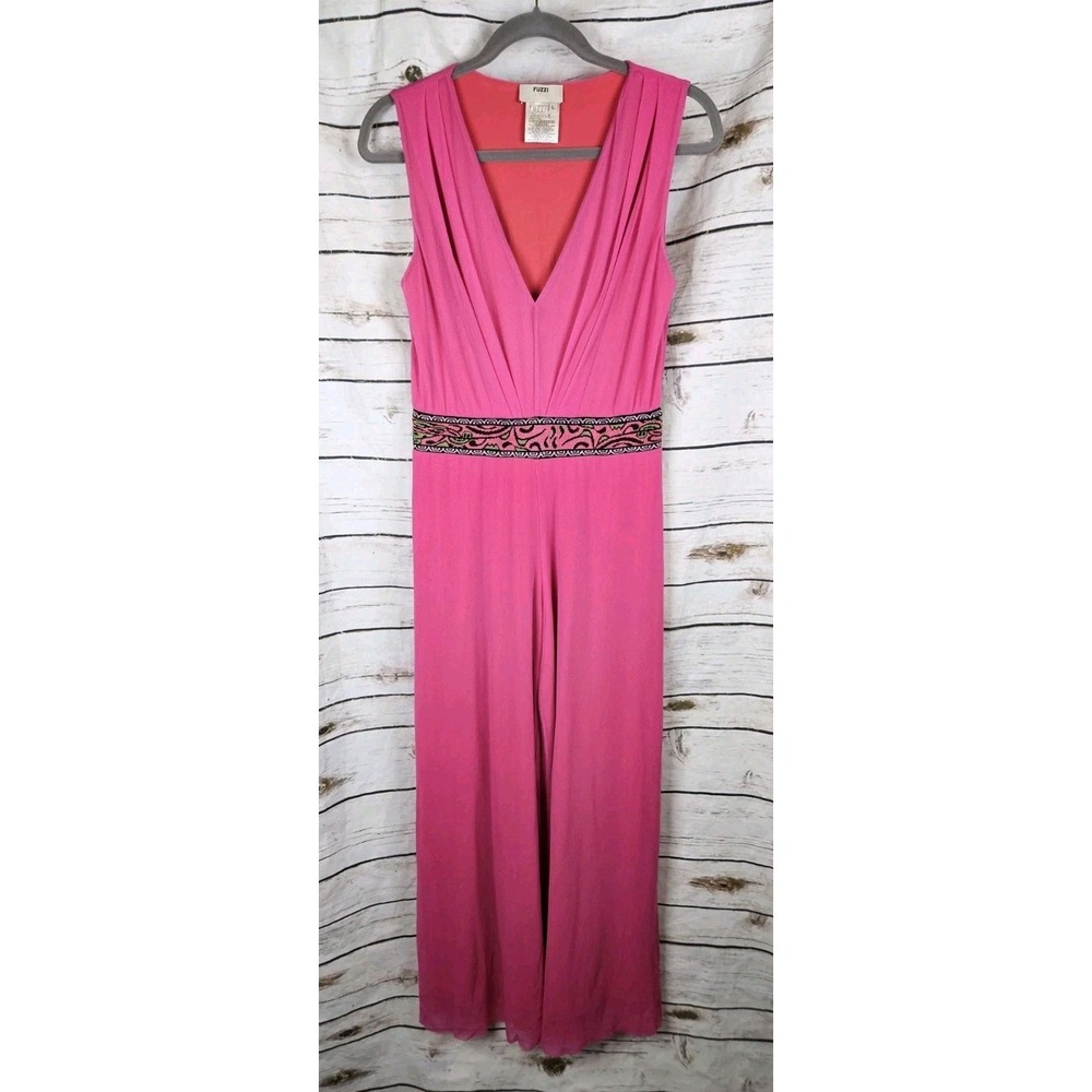 Fuzzi Jean Paul Gaultier Pink Mesh Chiffon Jumpsuit Wide Leg L 90s Y2K